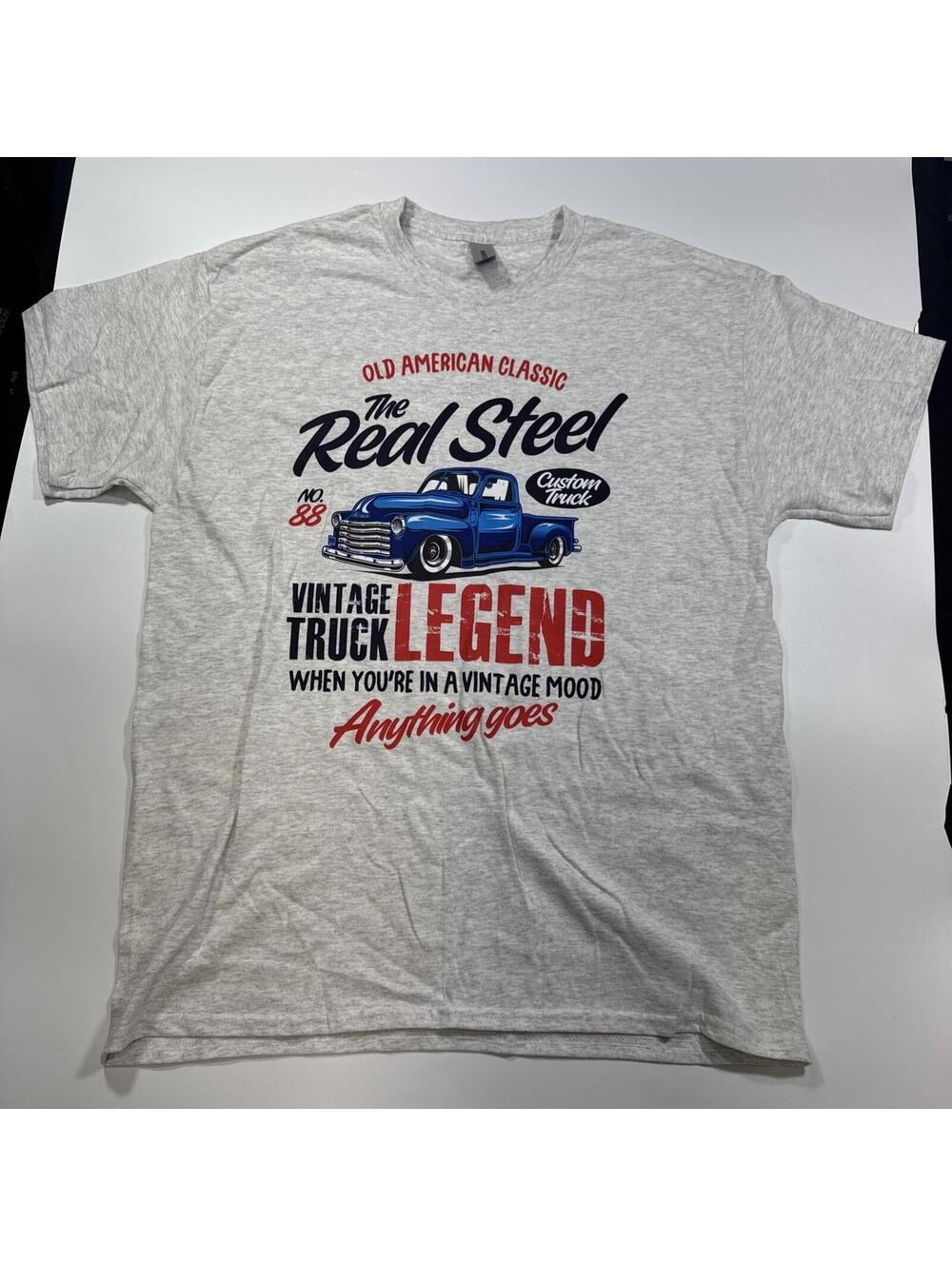 Real Steel T-shirt Size Large Heather Gray Old Classic Vintage F100 Truck Legend